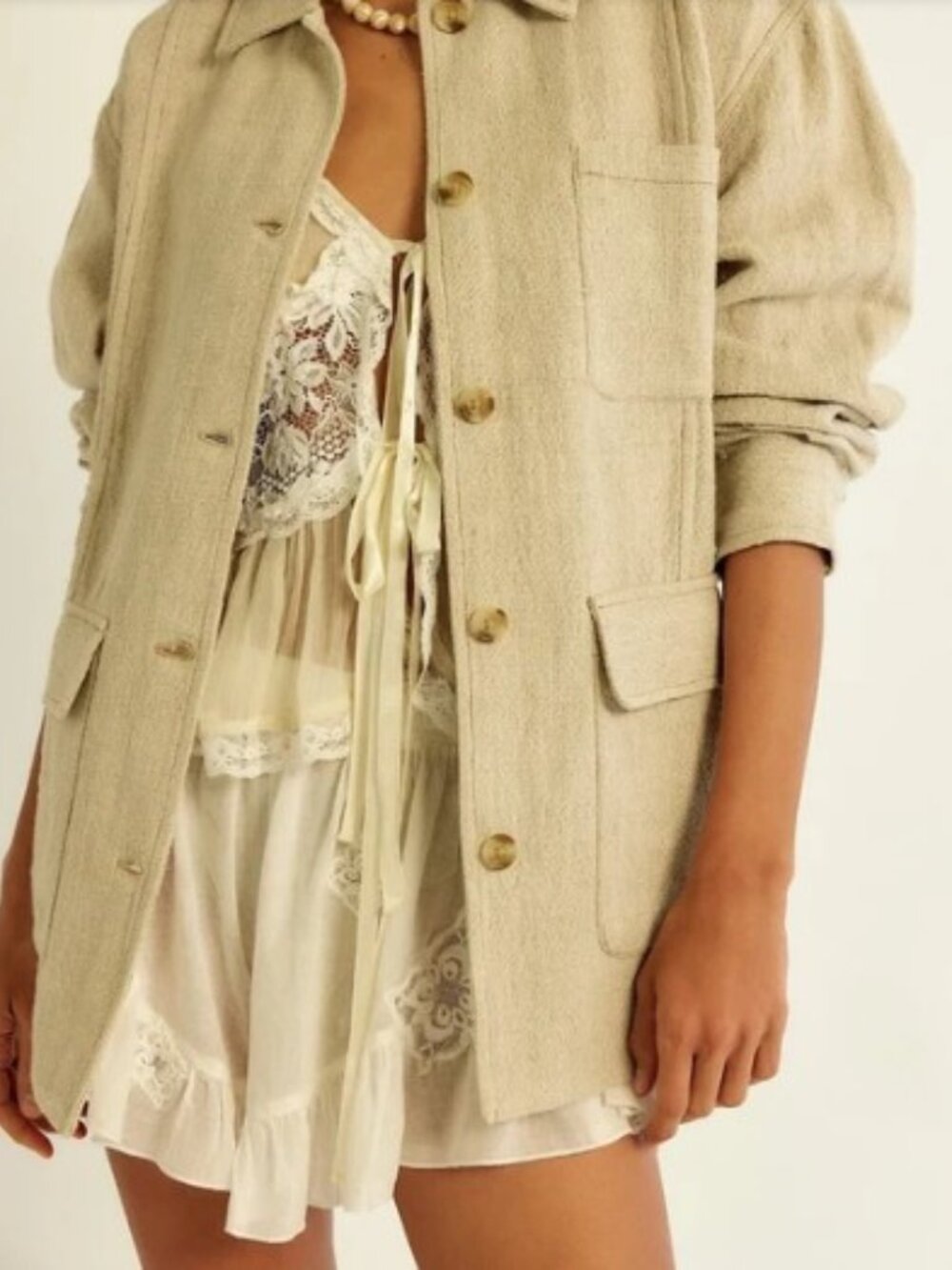 FREE PEOPLE Lucy Linen Blend Chore Coat Tan Size XS NWT